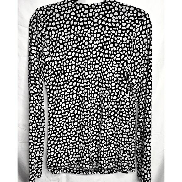 Tahari Womens Size XL Black White Dot Pattern Cross Front Long Sleeve Blouse - Picture 4 of 8
